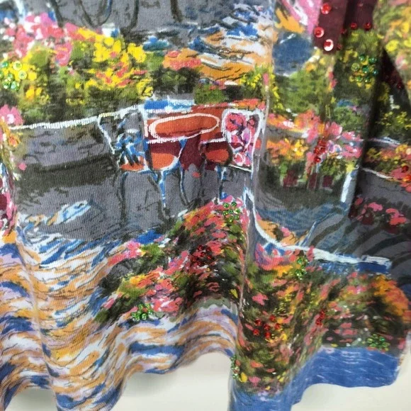 Take Two Scenic Floral Print Sequin Embellished Tee Art to Wear - Picture 6 of 11